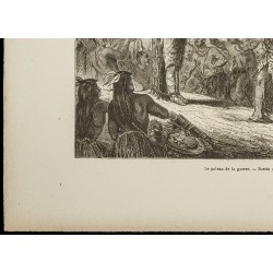 Gravure de 1860 - Indiens d'Amérique - Poteau de la guerre - 4
