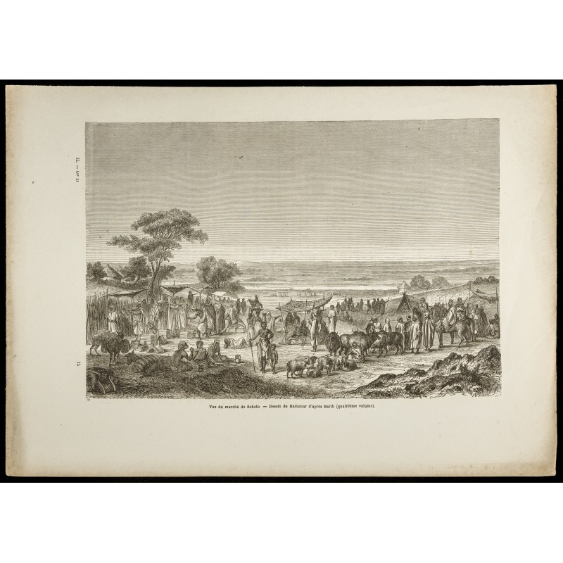 Gravure de 1860 - Vue du marché de Sokoto au Nigéria - 1