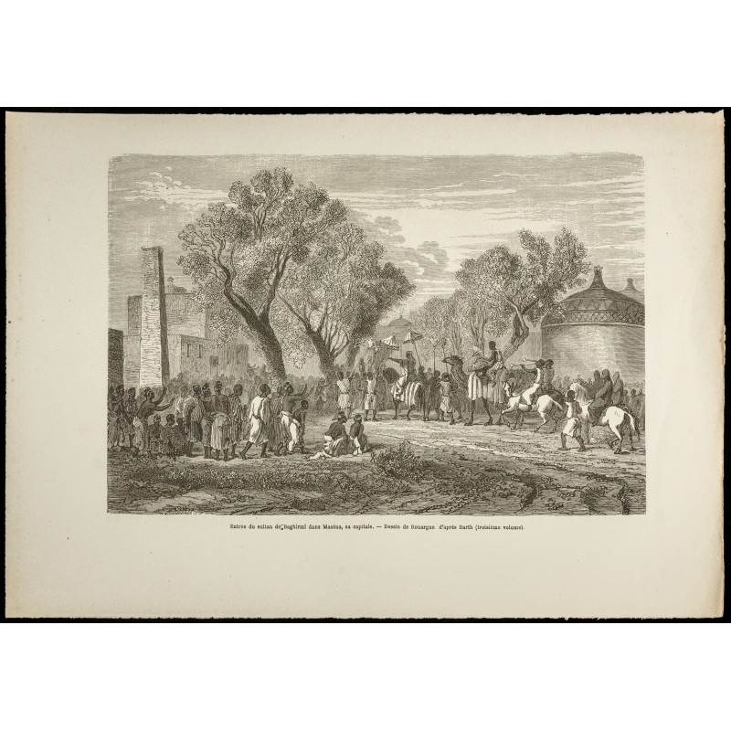 Gravure de 1860 - Sultan de Baghirmi dans Massenya - Tchad - 1