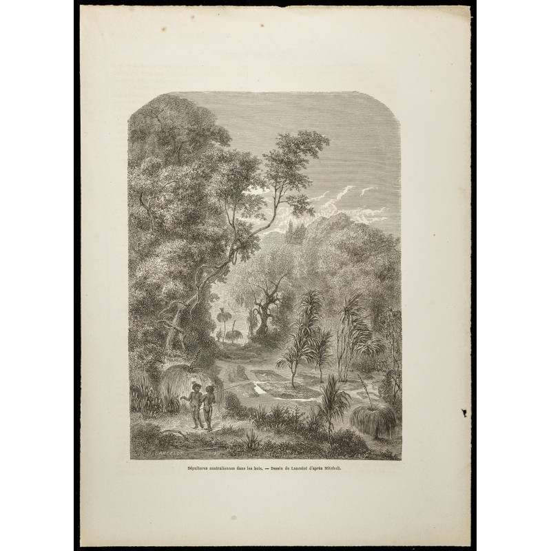 Gravure de 1860 - Sépultures australiennes dans les bois - 1