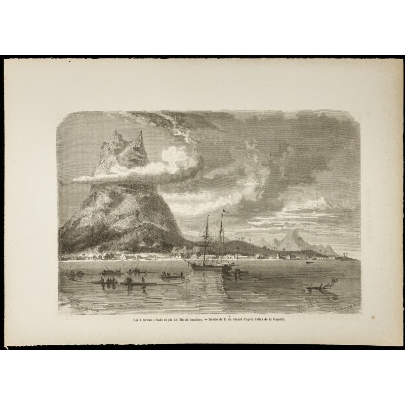 Gravure de 1860 - Île de Bora-Bora, rade et pic - 1