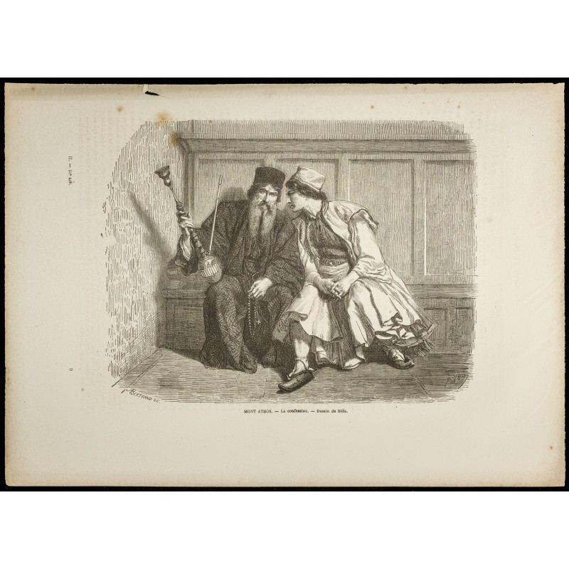 Gravure de 1860 - Mont Athos - La confession - 1