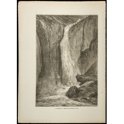 Gravure de 1860 - Le Rjukanfossen chute d'eau à Telemark (Tinn), en Norvège - 1