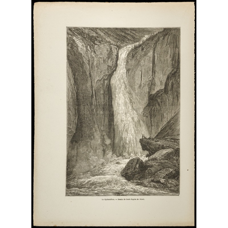 Gravure de 1860 - Le Rjukanfossen chute d'eau à Telemark (Tinn), en Norvège - 1