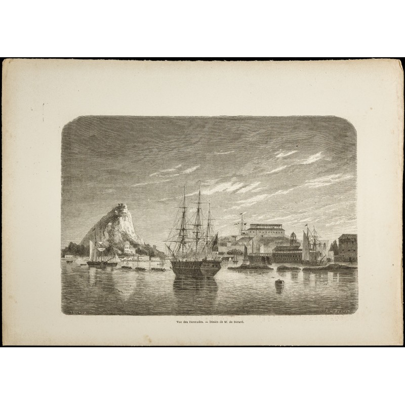 Gravure de 1860 - Vue des Bermudes - Port - 1