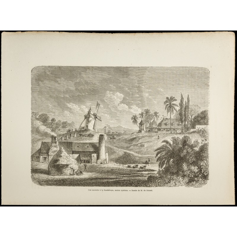 Gravure de 1860 - Une sucrerie à la Guadeloupe - 1
