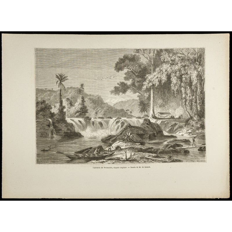 Gravure de 1860 - Cataracte de Weinachts - Guyane Britannique - 1