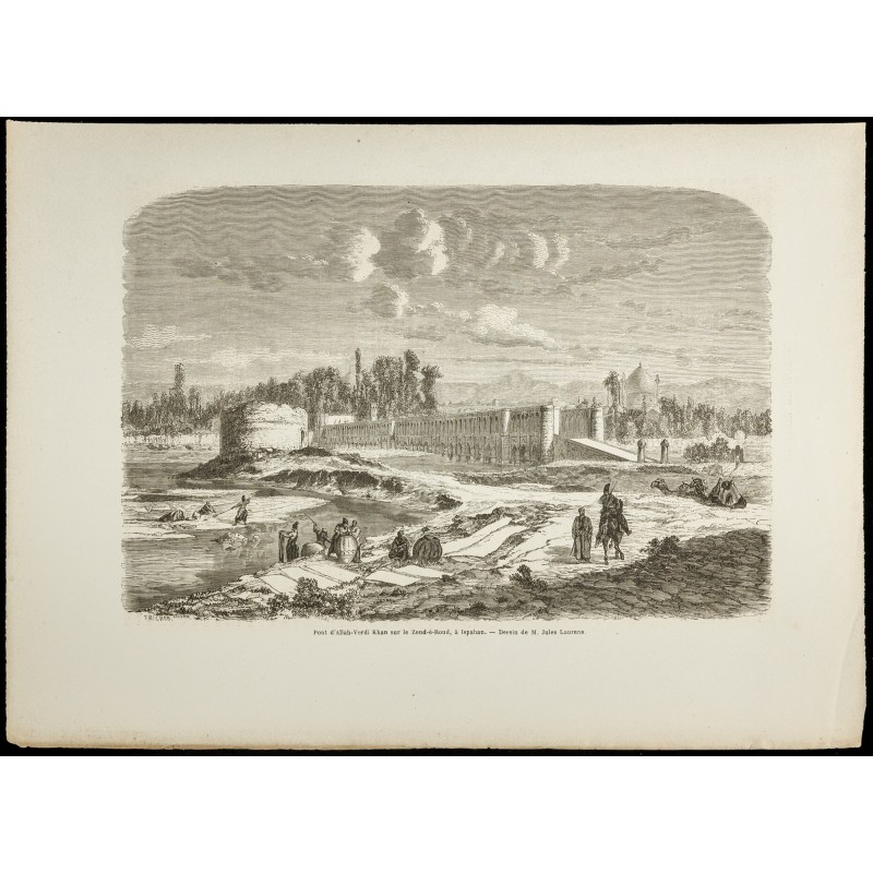 Gravure de 1860 - Pont Si-o-se Pol à Ispahan (Iran) - 1