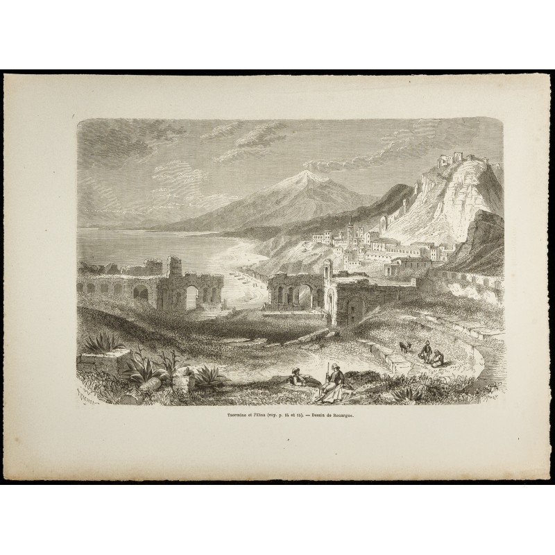 Gravure de 1860 - Taormine et l'Etna - Sicile - 1