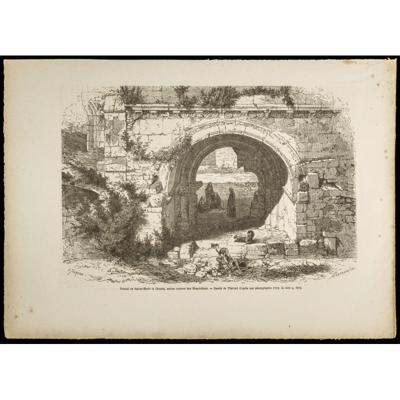 Gravure de 1860 - Portail de Sainte-Marie la Grande à Jérusalem - 1