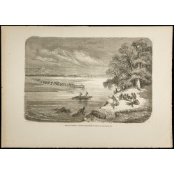 Gravure de 1860 - Vue du Rio Colorado - Indiens d'Amérique - 1