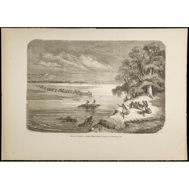 Gravure de 1860 - Vue du Rio Colorado - Indiens d'Amérique - 1