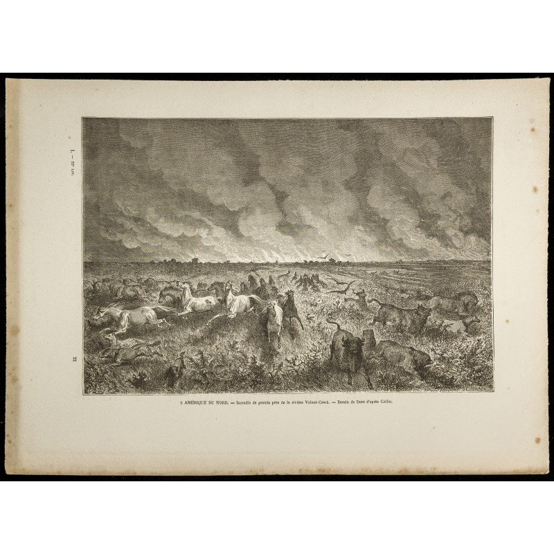 Gravure de 1860 - Incendie de prairie à Valnut-Creek - 1