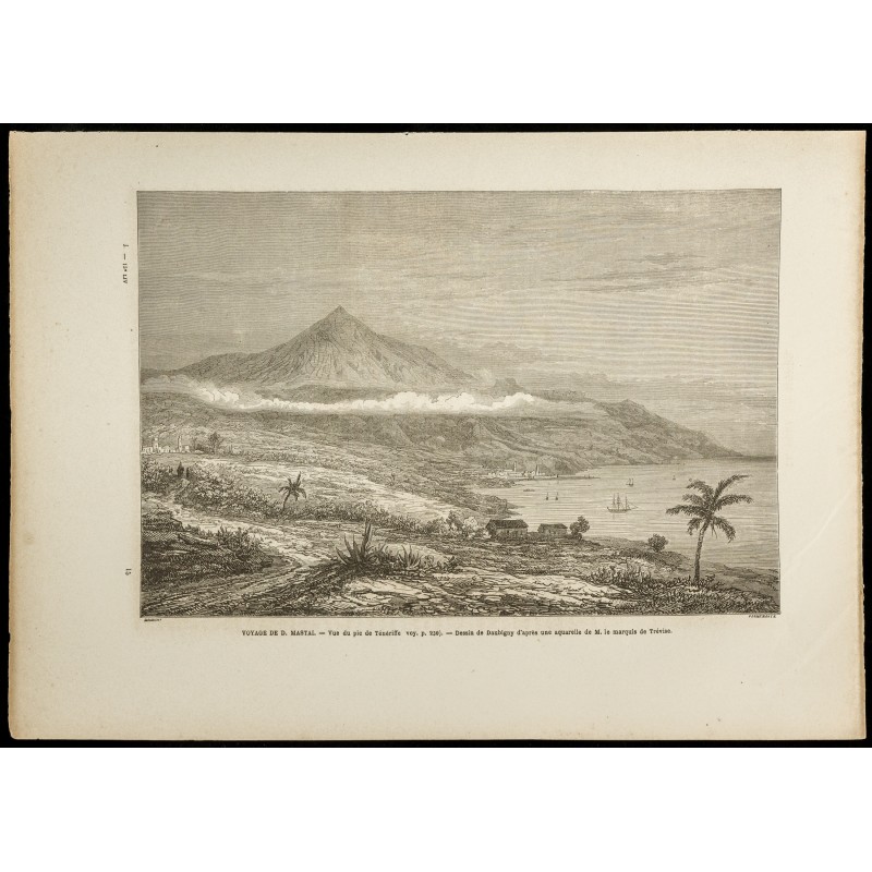Gravure de 1860 - Pic du Teide à Tenerife - Iles Canaries - 1