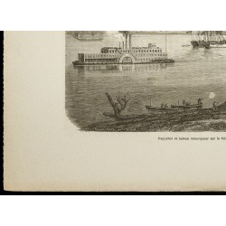 Gravure de 1860 - Paquebot et bateau remorqueur sur le Mississipi - 4