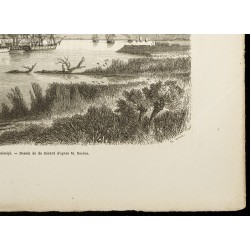 Gravure de 1860 - Paquebot et bateau remorqueur sur le Mississipi - 5