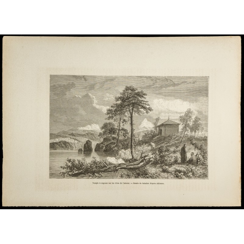 Gravure de 1860 - Temple toungouse sur les rives de l'Amour - 1