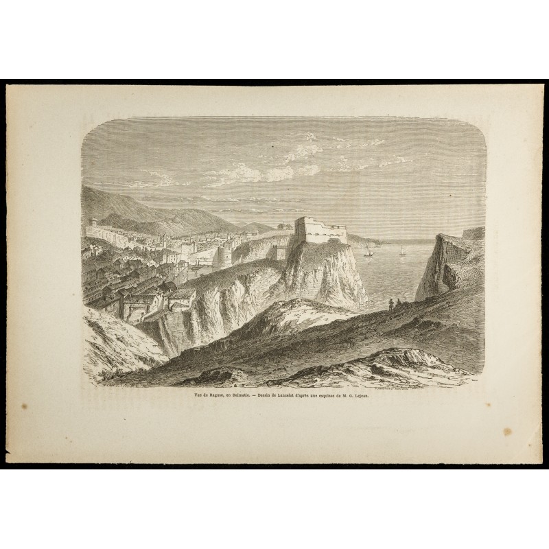 Gravure de 1860 - Dubrovnik - Vue de Raguse, en Dalmatie - 1