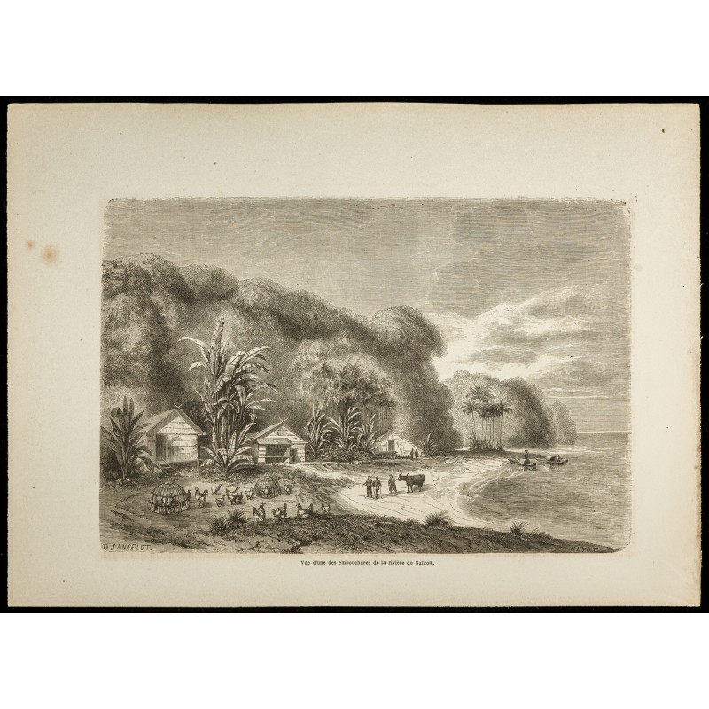 Gravure de 1860 - Vue de l'embouchure de la rivière de Saïgon - Viêt Nam - 1