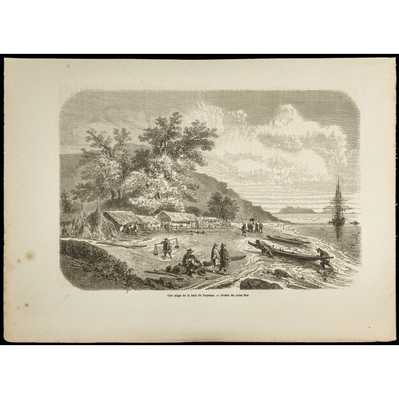 Gravure de 1860 - Une plage de la baie de Tourane - Viêt Nam - 1