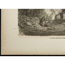 Gravure de 1860 - Chasseur surpris par un éléphant - 4