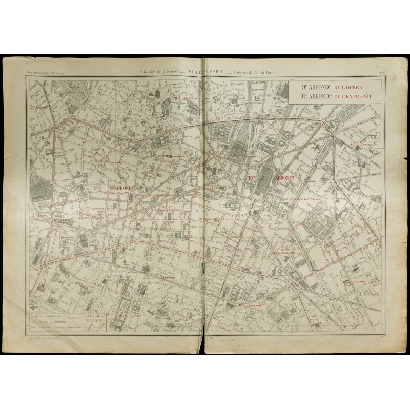 Gravure de 1919 - 9eme et 10eme arrondissement de Paris - 1 Gravure de 1919 - 9eme et 10eme arrondissement de Paris - 1