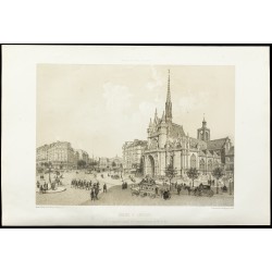 Gravure de 1873 - Église St Laurent et gare de l'Est - 2