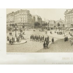 Gravure de 1873 - Église St Laurent et gare de l'Est - 5