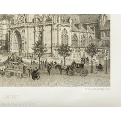 Gravure de 1873 - Église St Laurent et gare de l'Est - 6