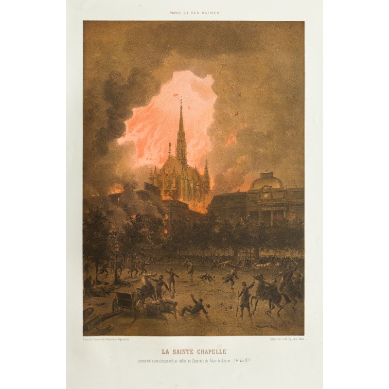 Gravure de 1873 - La Sainte Chapelle et les incendies de Paris - 1