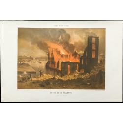 Gravure de 1873 - Docks de la Villette en flamme - 2