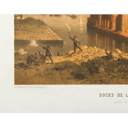 Gravure de 1873 - Docks de la Villette en flamme - 5