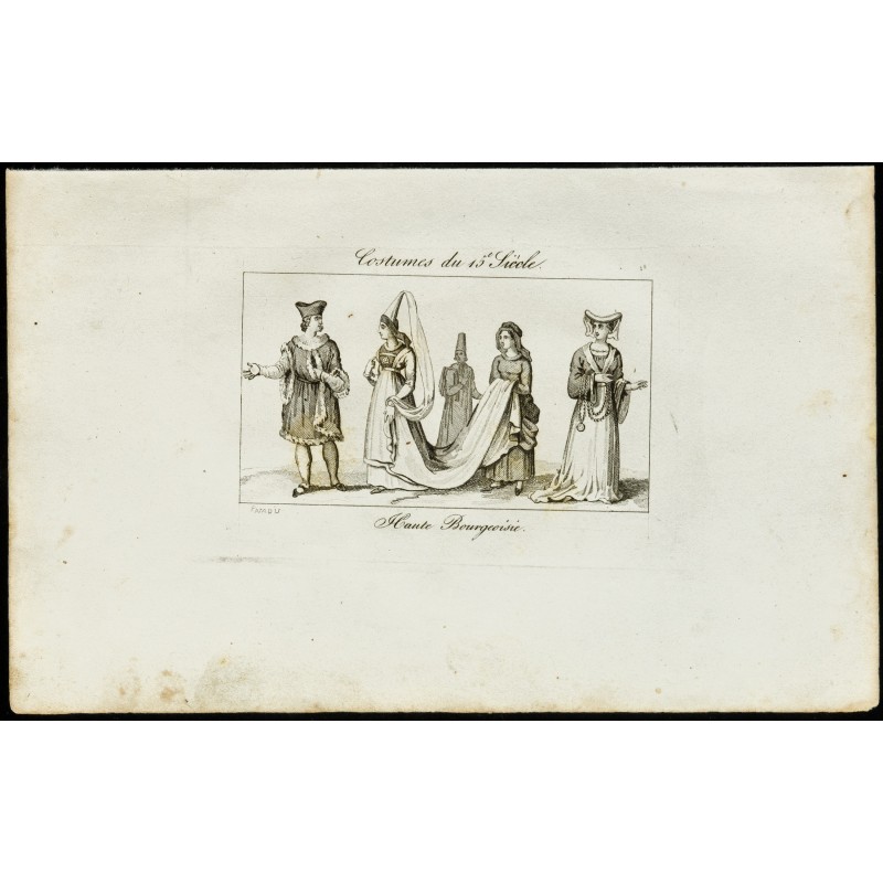 Gravure de 1850ca - Costumes du 15ème siècle - 1