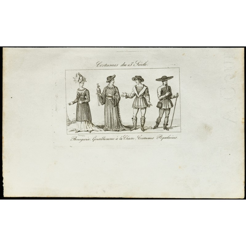 Gravure de 1850ca - Costumes du 15ème siècle - 1