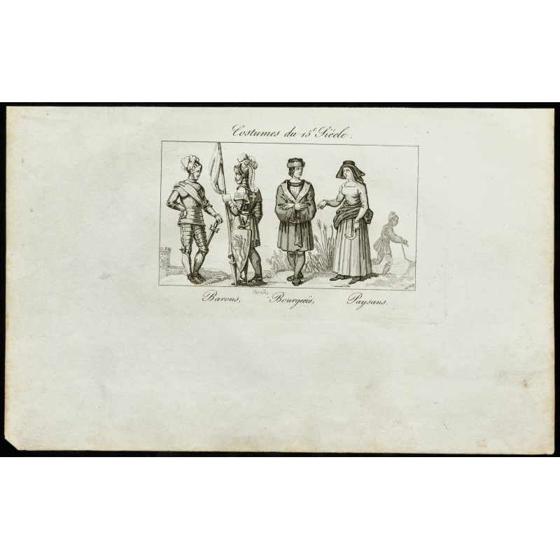Gravure de 1850ca - Costumes du 15ème siècle - 1