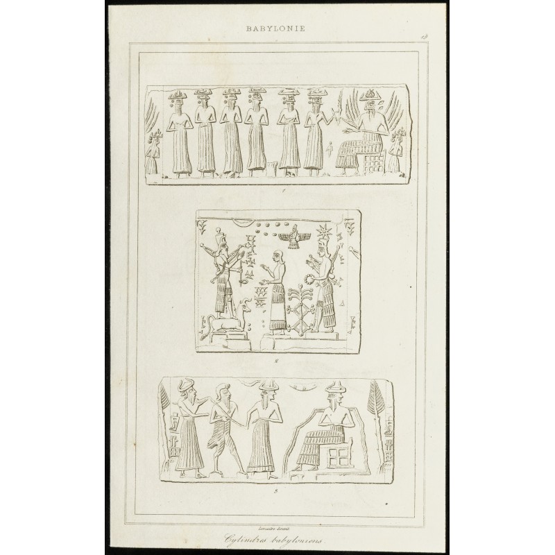 Gravure de 1852 - Cylindres babyloniens - Babylone - 1