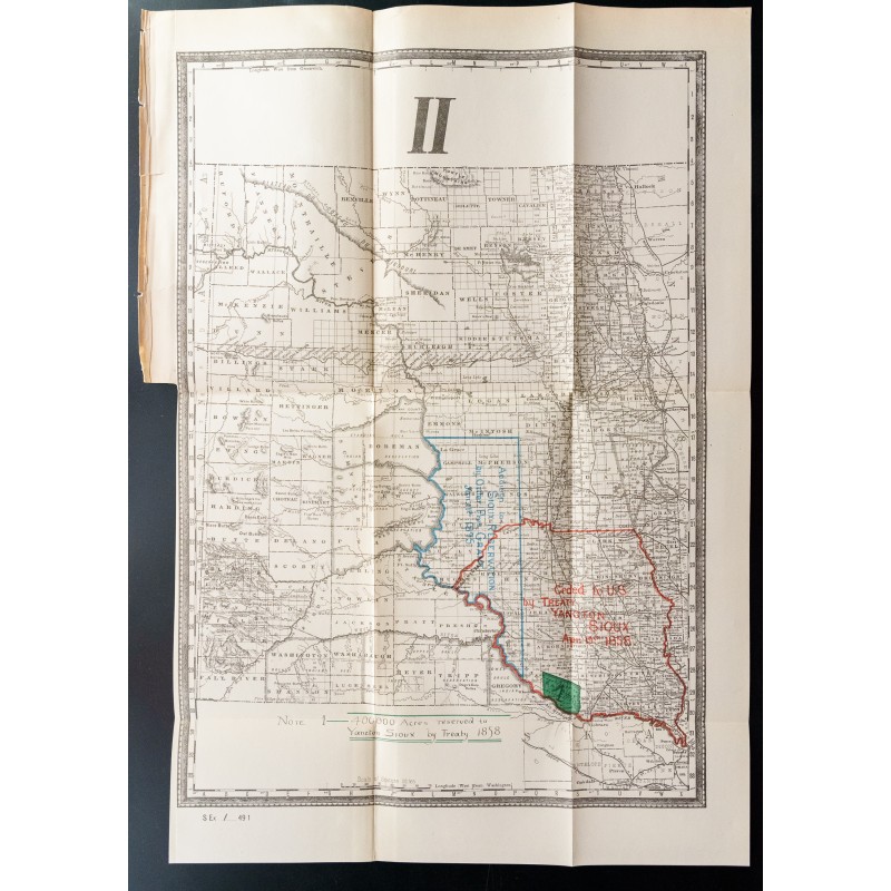 Gravure de 1885 - Carte des réserves indiennes du Dakota - 1