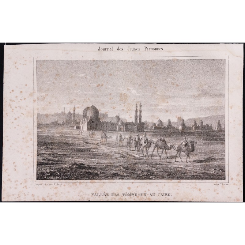 Gravure de 1840 - Vallée des  tombeaux au Caire - 1