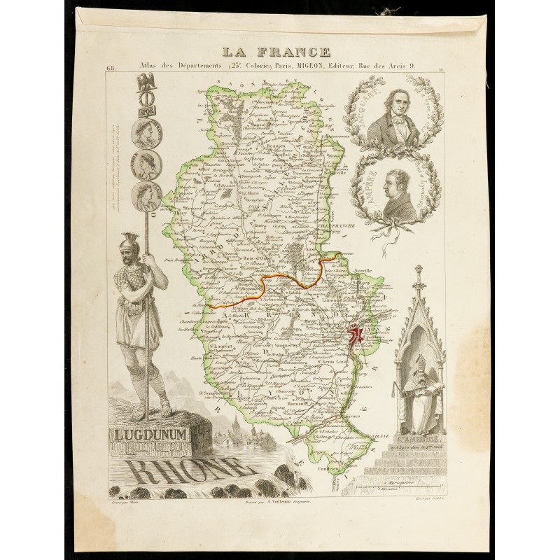 Gravure de Carte du département du Rhône - 1