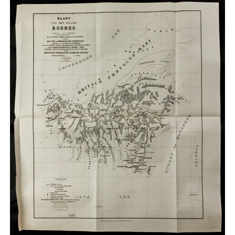 Gravure de 1891 - Carte de l'île de Bornéo - 1