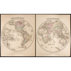 Gravure de 1857 - Gigantesque mappemonde en deux parties - 1