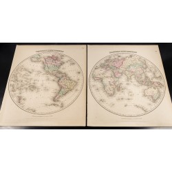 Gravure de 1857 - Gigantesque mappemonde en deux parties - 2
