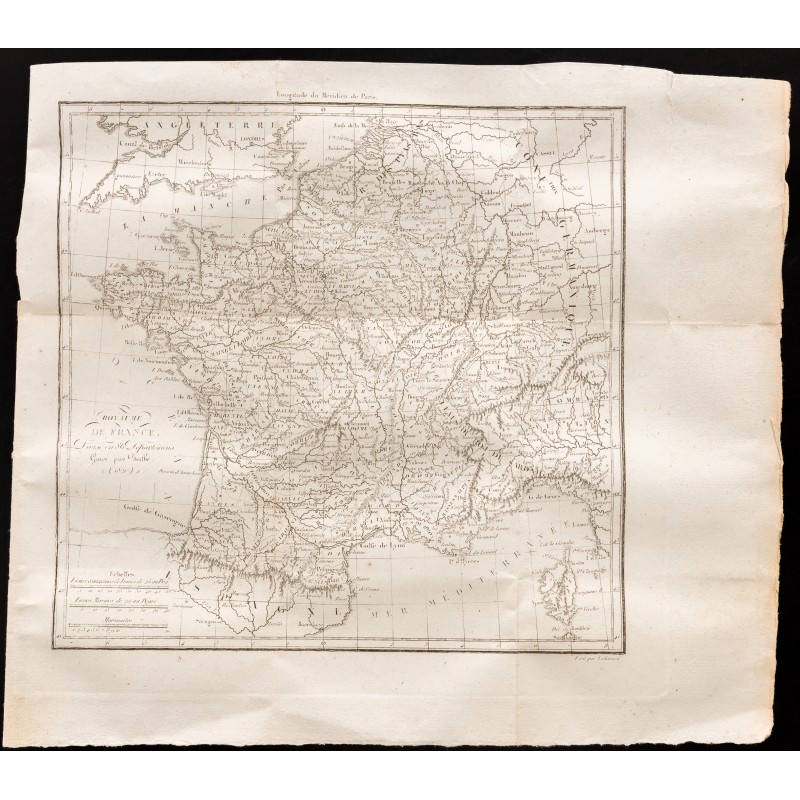 Gravure de 1824 - Carte du royaume de France - 1