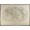 Gravure de 1846 - Mappemonde en deux hémisphères - 1