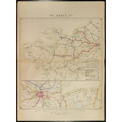 Gravure de 1862 - Ouest de la France - Carte des chemins de Fer - 1