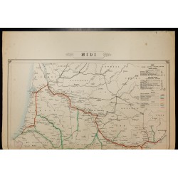 Gravure de 1862 - Midi de la France - Carte des chemins de Fer - 2