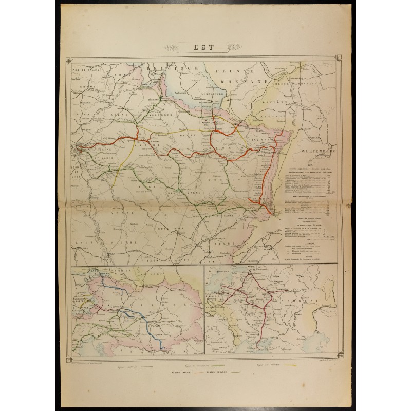 Gravure de 1862 - Est de la France - Carte des chemins de Fer - 1