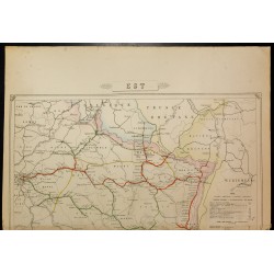 Gravure de 1862 - Est de la France - Carte des chemins de Fer - 2