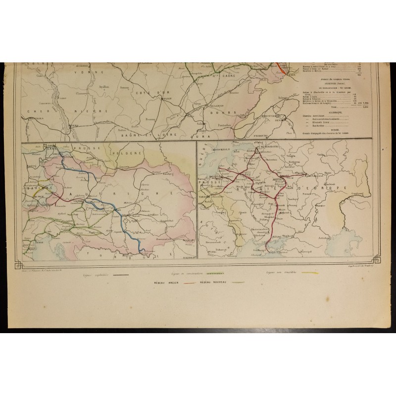1862 Est de la France Carte des chemins de Fer
