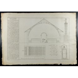 Gravure de 1805 - Plan d'un manège couvert (Charpente) - 2